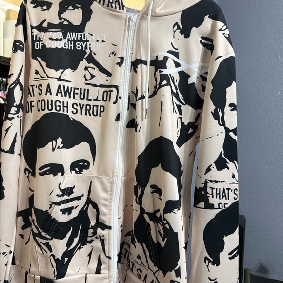 Men's Graphic Hoodie Jacket in Beige and Black - Picture 1 of 3